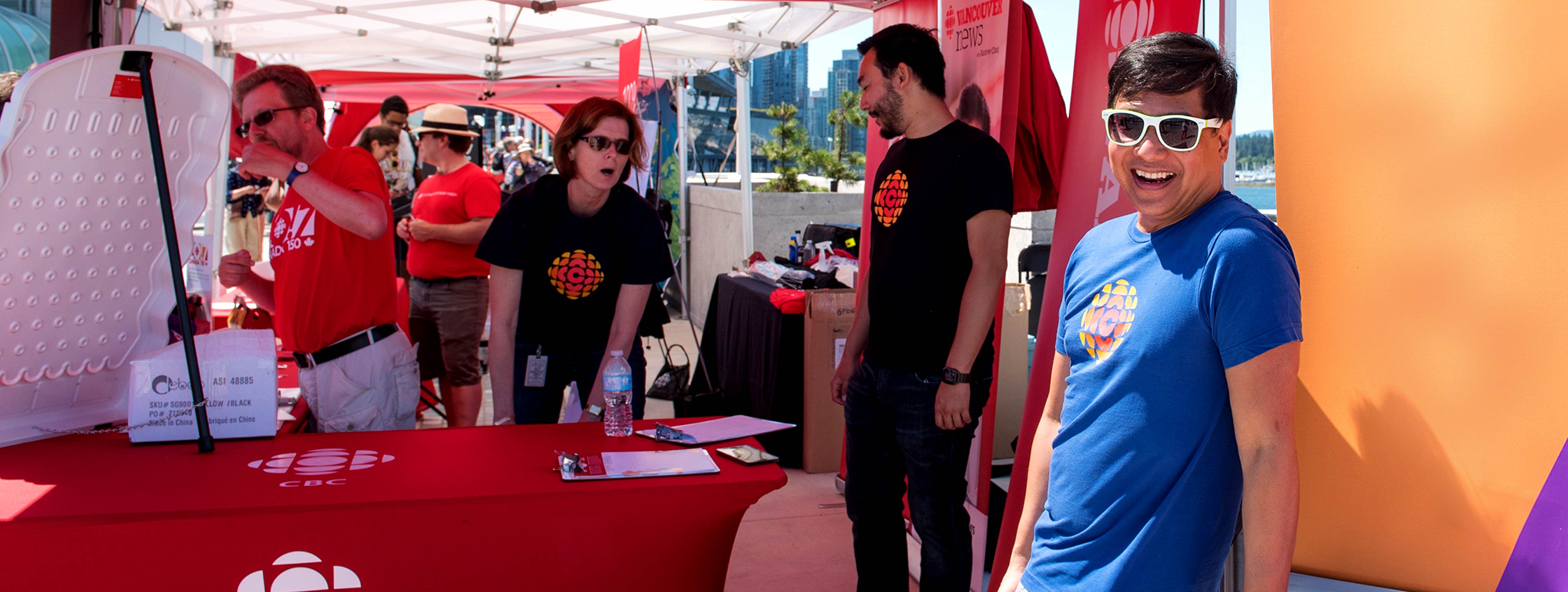 CBC ambassadors under the CBC tent on Canada Day 2017 in Vancouver.