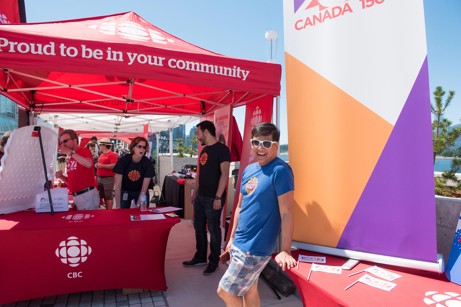 CBC ambassadors under the CBC tent on Canada Day 2017 in Vancouver.